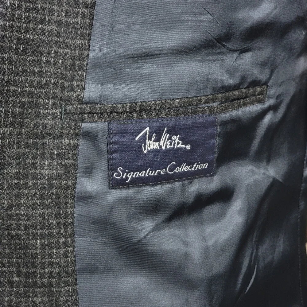 VTG John Weitz Signature Collection‎ Men's Tweed Sport Coat Charcoal Checked 46R